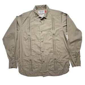 STAG Vancloth Kakhi Long Sleeve Poplin Guayabera Shirt Embroidered - Size Small